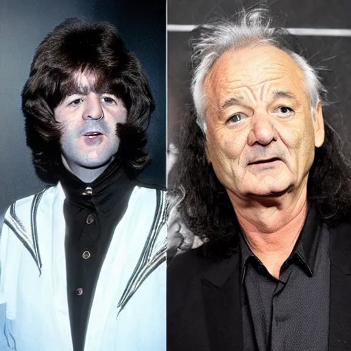 Image similar to bill Murray has 80s metal singer hair and is a member of the Beatles