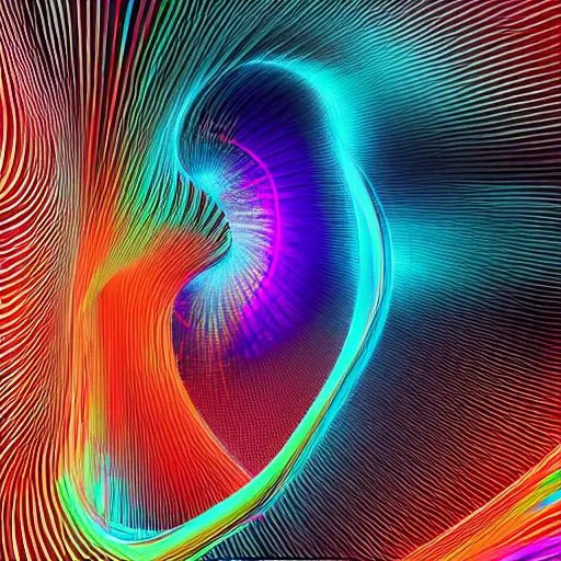 Prompt: photo of data - driven, inspired by refik anadol, three - dimensional, generative shapes, multi - coloured, waves spirals, cinematic