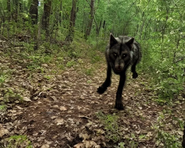 Image similar to photo of standing werewolf monster caught on a trail cam