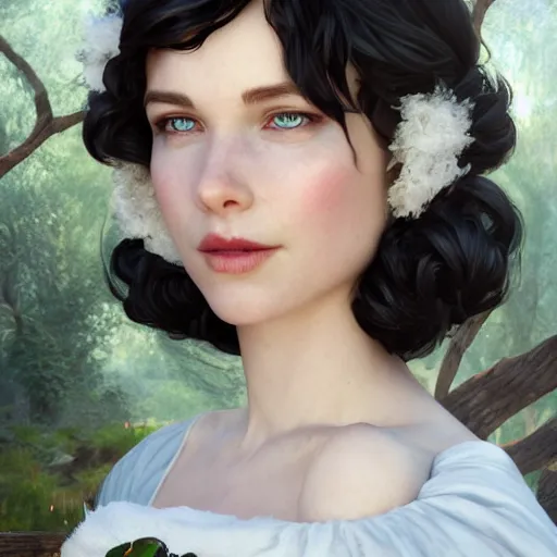Prompt: catriana balfe as snow white, au naturel, hyper detailed, digital art, trending in artstation, cinematic lighting, studio quality, smooth render, unreal engine 5 rendered, octane rendered, art style by klimt and nixeu and ian sprigger and wlop and krenz cushart