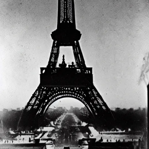 Image similar to vampires in the eiffel tower, 8 mm, 1 9 2 0 s