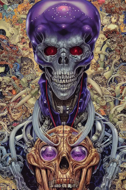 Prompt: portrait of crazy roborts skeletor, symmetrical, by yoichi hatakenaka, masamune shirow, josan gonzales and dan mumford, ayami kojima, takato yamamoto, barclay shaw, karol bak, yukito kishiro