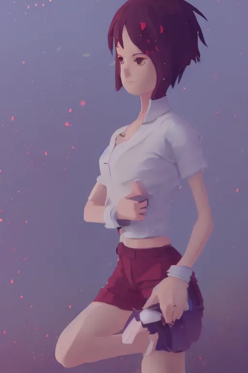 Image similar to fursona, a full body portrait of a the sellsword marissa bell, short red hair, fantasy, makoto shinkai, james gilleard, very detailed, matte, gaussian blur