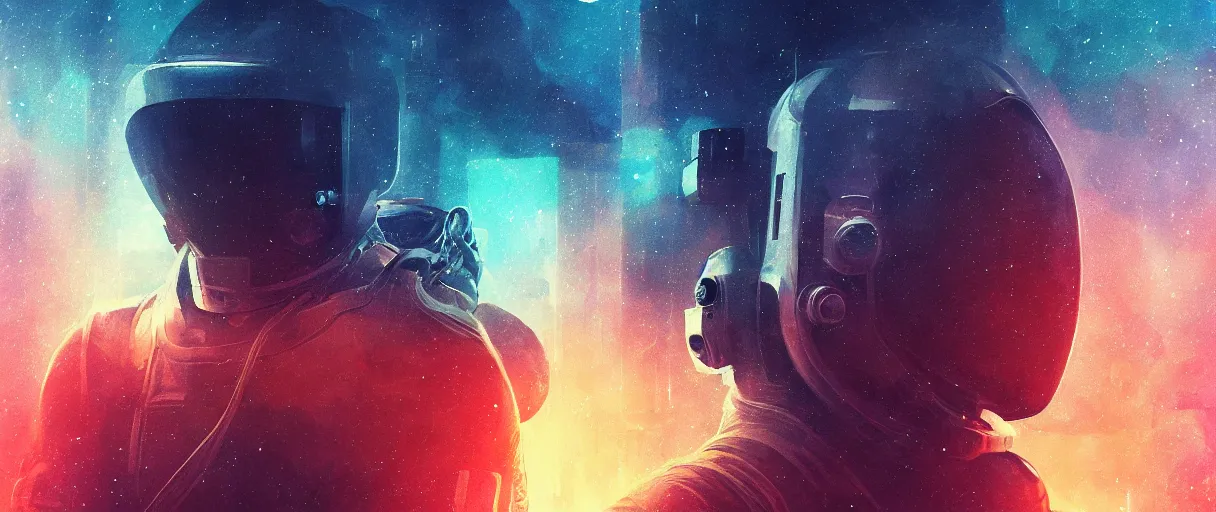 Image similar to an astronaut floating in space, sci fi, in style of blade runner 2 0 4 9, digital art, detailed, depth of field