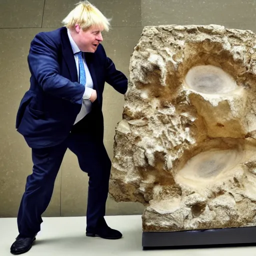 Prompt: boris johnson stealing fossils from a museum