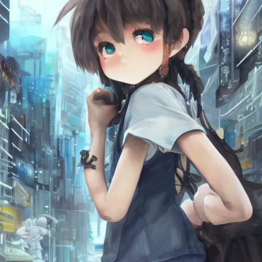 Image similar to dynamic composition, motion, ultra-detailed, incredibly detailed, a lot of details, amazing fine details and brush strokes, colorful and grayish palette, smooth, HD semirealistic anime CG concept art digital painting, watercolor oil painting of Clean and detailed post-cyberpunk sci-fi close-up schoolgirl in asian city in style of cytus and deemo, blue flame, relaxing, calm and mysterious vibes,, by a Chinese artist at ArtStation, by Huang Guangjian, Fenghua Zhong, Ruan Jia, Xin Jin and Wei Chang. Realistic artwork of a Chinese videogame, gradients, gentle an harmonic grayish colors. set in half-life 2, Matrix, GITS, Blade Runner, Neotokyo Source, Syndicate(2012), dynamic composition, beautiful with eerie vibes, very inspirational, very stylish, with gradients, surrealistic, dystopia, postapocalyptic vibes, depth of field, mist, rich cinematic atmosphere, perfect digital art, mystical journey in strange world