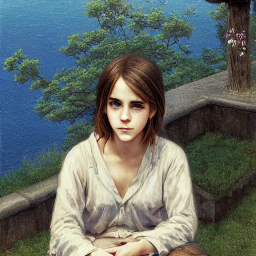 Image similar to digital art anime emma watson by by Hasui Kawase by Richard Schmid