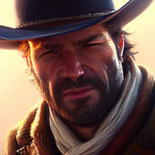 Image similar to ultra detailed close up facial portrait of arthur morgan, extremely detailed digital painting, in the style of fenghua zhong and ruan jia and jeremy lipking and peter mohrbacher, mystical colors, rim light, beautiful lighting, 8 k, stunning scene, raytracing, octane, trending on artstation - h 7 6 8