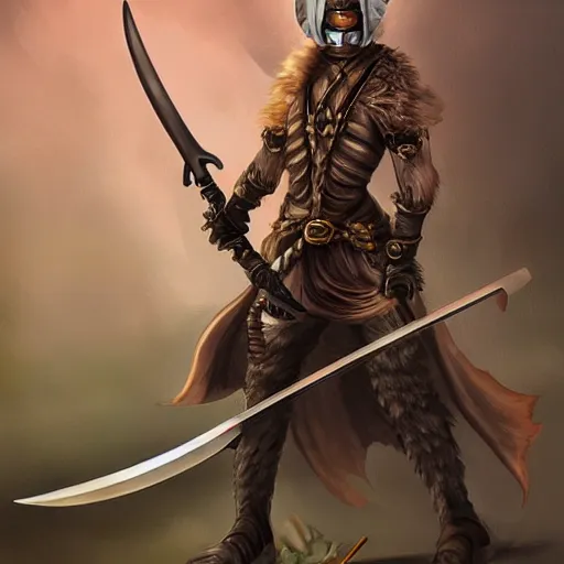 Image similar to fantasy anthropromorphic fox ranger with only one arm wielding a gladius, digital art
