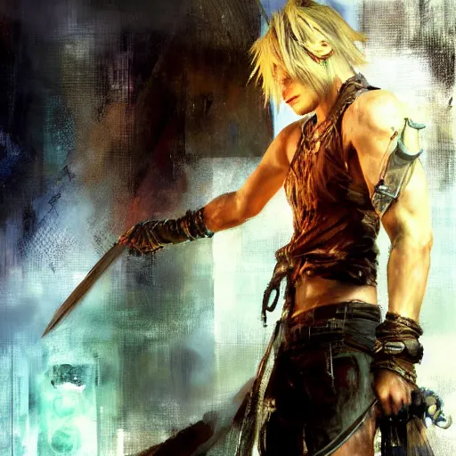 Image similar to final fantasy tidus, jeremy mann painting