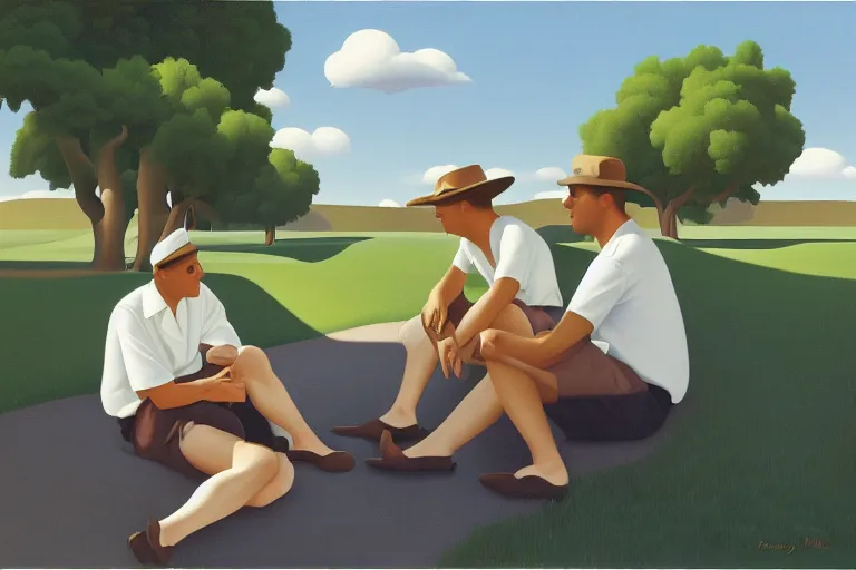 Image similar to two men talking, summer afternoon, kenton nelson