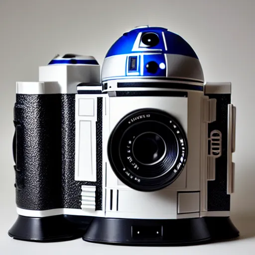 Prompt: Medium format camera that looks like R2D2