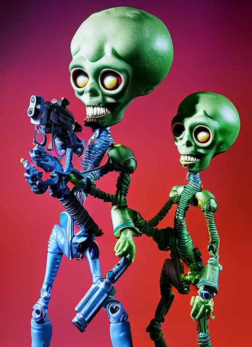 Image similar to hyperrealistic rendering, tim burton's mars attacks by richard corben and jeff easley, product photography, action figure, sofubi, studio lighting, colored gels, rimlight, backlight