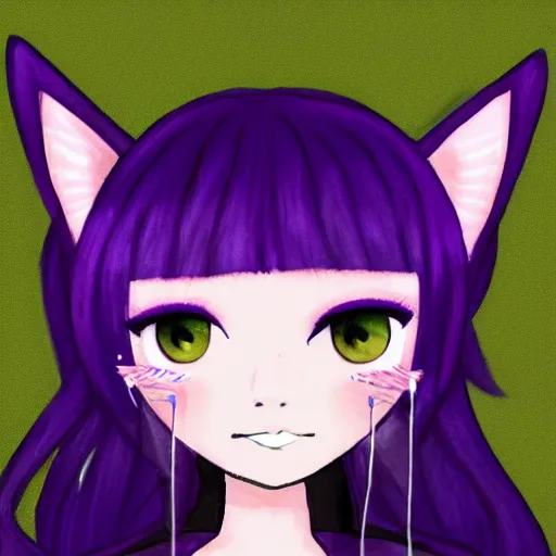 Image similar to Twitter profile picture of an illustrated catgirl with purple hair