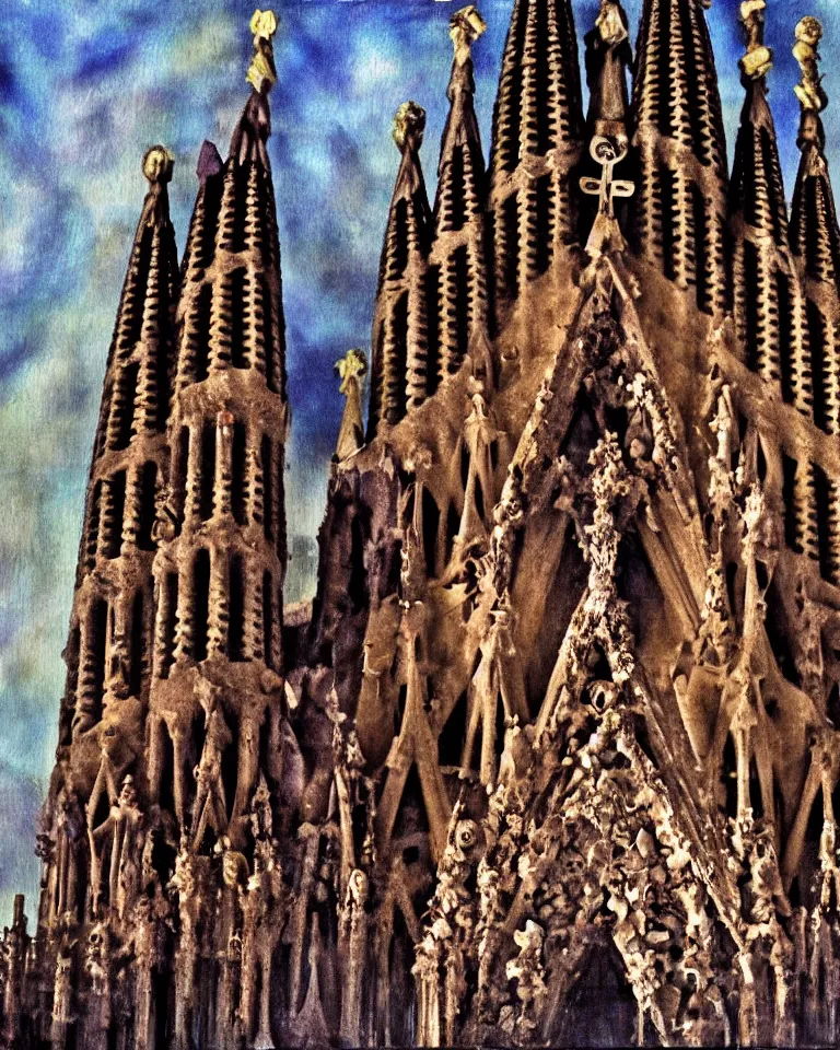 Prompt: abandoned streets, La Sagrada Familia, post-apocalyptic painting, cosmic horror