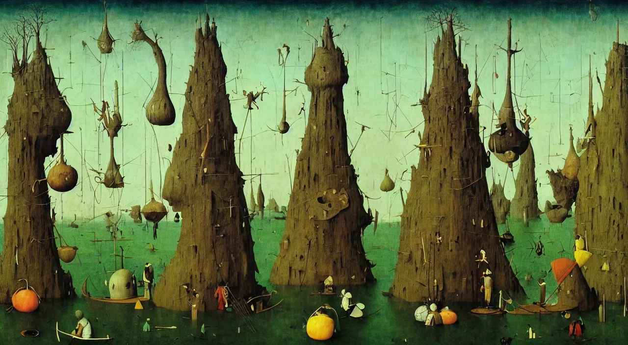 Image similar to single flooded simple!! pole gourd tower anatomy, very coherent and colorful high contrast masterpiece by norman rockwell franz sedlacek hieronymus bosch dean ellis simon stalenhag rene magritte gediminas pranckevicius, dark shadows, sunny day, hard lighting