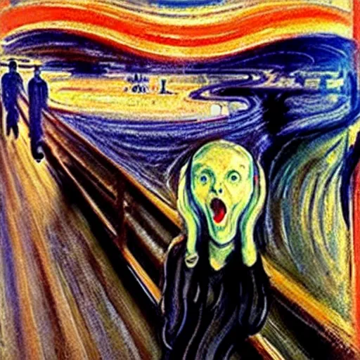 Prompt: the face of the scream by edvard munch placed on top of the mona lisa