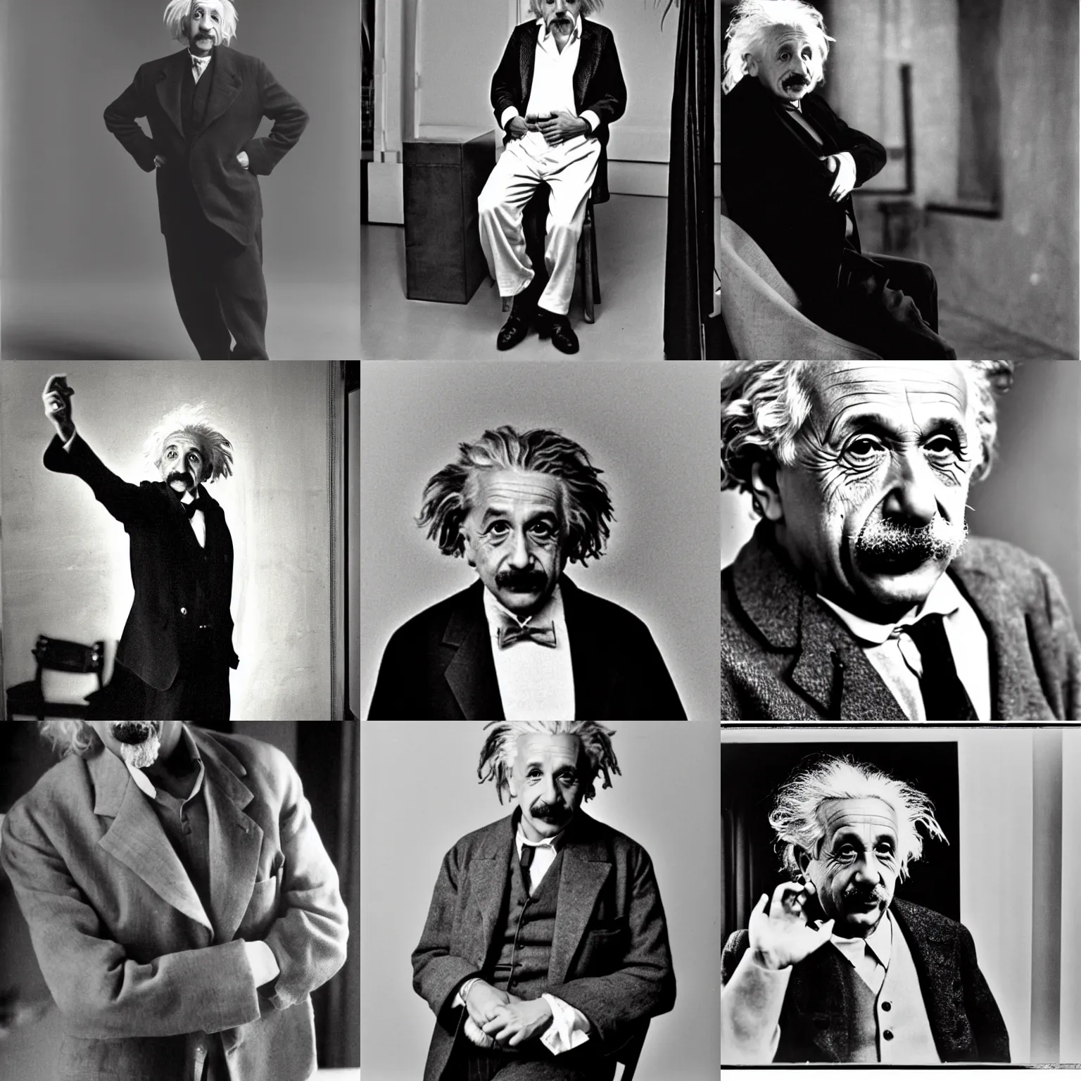 Prompt: a model photograph of albert einstein, posing, by hartmut newton