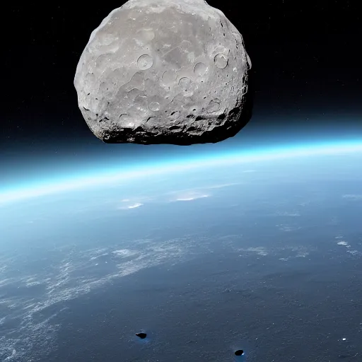 Image similar to hyper realistic photo of an asteroid hitting the moon with the earth in background