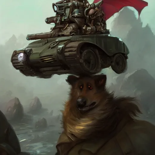 Image similar to anthropomorphic Borzoi wippet Tank Driver, Modern Tank driver outfit, cute and adorable, pretty, beautiful, DnD character art portrait, matte fantasy painting, DeviantArt Artstation, by Jason Felix by Steve Argyle by Tyler Jacobson by Peter Mohrbacher, cinema