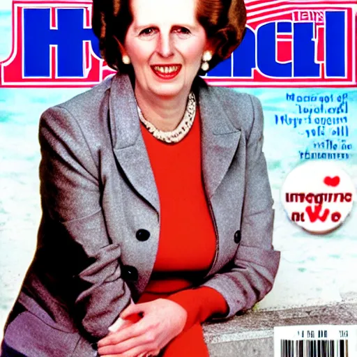 Prompt: margaret thatcher in rain on the cover of swimsuit illustrated