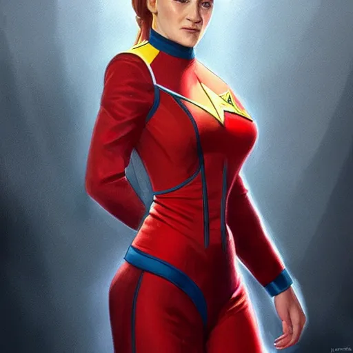 Prompt: ultra realistic illustration, bella! thorne! as captain janeway wearing star trek red uniform, intricate, elegant, highly detailed, digital painting, artstation, concept art, smooth, sharp focus, illustration, art by artgerm and greg rutkowski and alphonse mucha