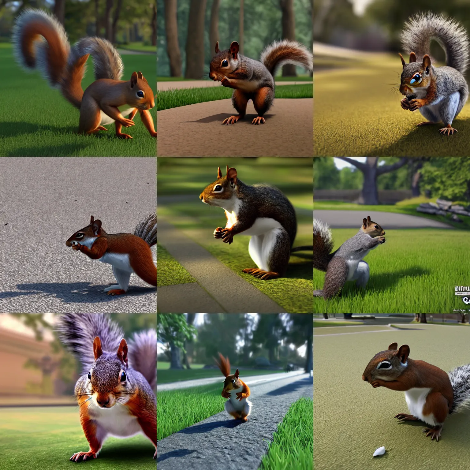 Prompt: a squirrel running through a park carrying a glock gun, unreal engine, trending on artstation