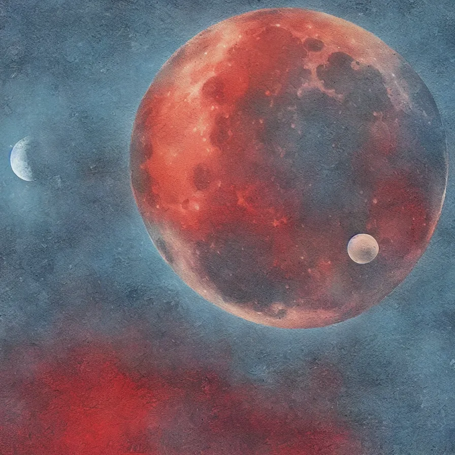 Prompt: moon with a fanged devouring moon sharp fangs streaming blood bestial moon, award winning oil painting digital art, chromatic aberration