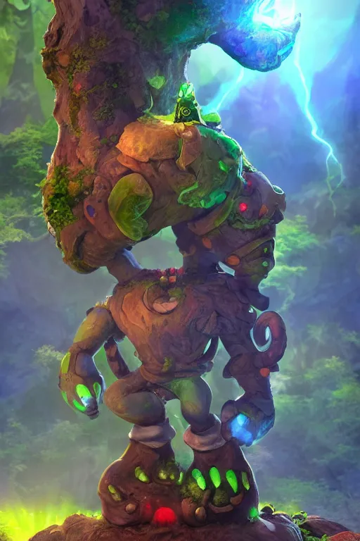 Image similar to arcane fantasy art giant golem elemental wood rock bastion forged gemstone enchanted forest troll, global illumination ray tracing hdr fanart arstation by sung choi and eric pfeiffer and gabriel garza and casper konefal lisa frank zbrush central hardmesh radiating a glowing aura