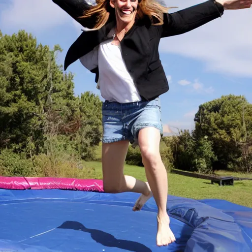 grandma jumping on trampoline