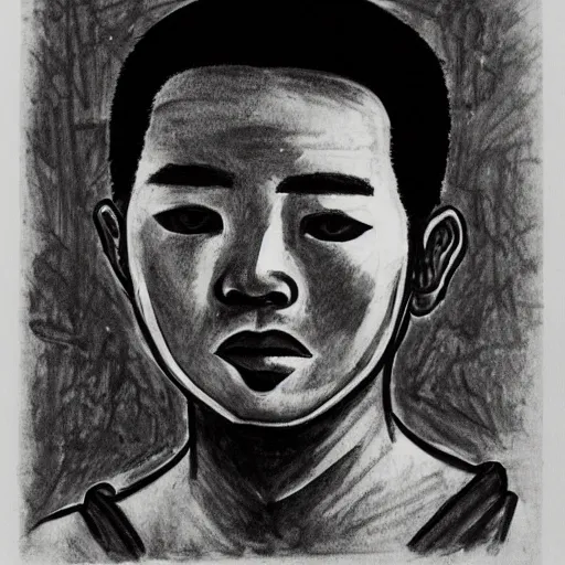 Prompt: black marker drawing of a chinese boy monk