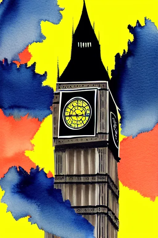 Prompt: minimalist watercolor art of big ben, illustration, vector art