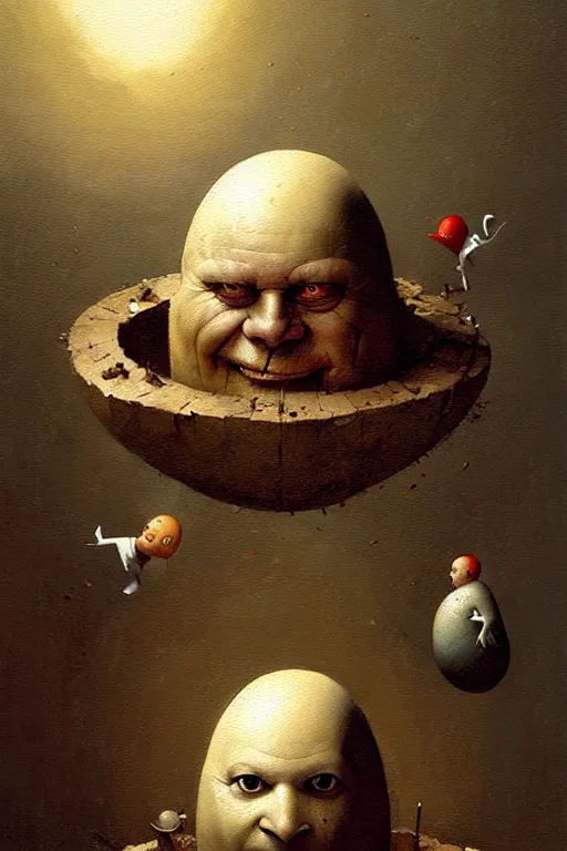 Prompt: hieronymus bosch greg rutkowski, oil painting of humpty dumpty