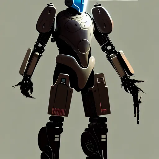 Image similar to detailed character concept art of a destiny inspired masked robot, muted color palette, trending on artstation, award - winning video game concept art by jim burns and greg rutkowski, beksinski, a sci - fi concept art masterpiece, james gilleard, bruegel, alphonse mucha, and yoshitaka amano.