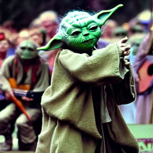 Image similar to yoda performing at woodstock