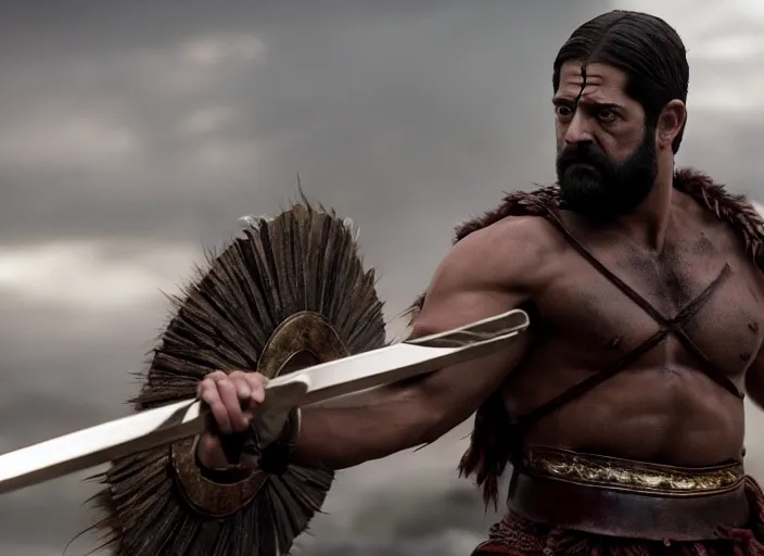 Image similar to film still of rimuru tempest as leonidas in 3 0 0 movie, 8 k