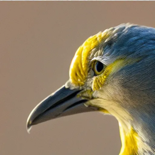 Image similar to extremely detailed cartoon bird looking directly into camera