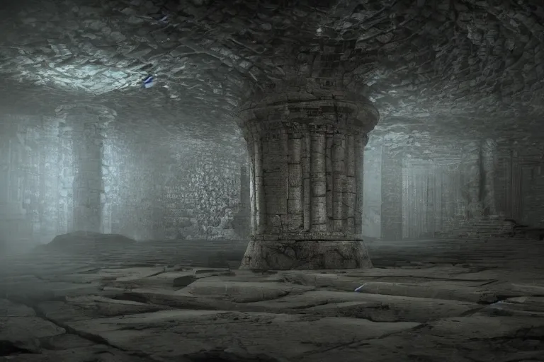 Prompt: vast dungeon, liminal space, realistic fantasy render