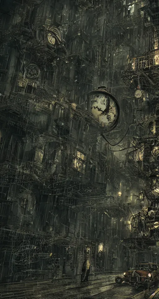 Image similar to steampunk matrix, stopped in time, atmospheric, ominous, eerie, cinematic, Epic, 8k, 4k, ultra detail, ultra realistic, 85mm lens