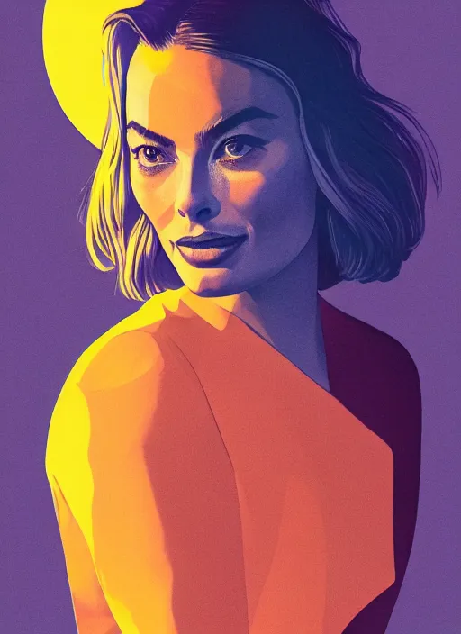 Image similar to Liang Huatao detailed Illustration of beautiful Margot Robbie in a Solarpunk blouse, accurate anatomy, abstract sun in background, shiny soft skin, soft lighting, sharp details, warm colors, studio portrait, 35 mm film, subsurface scattering, lens flare