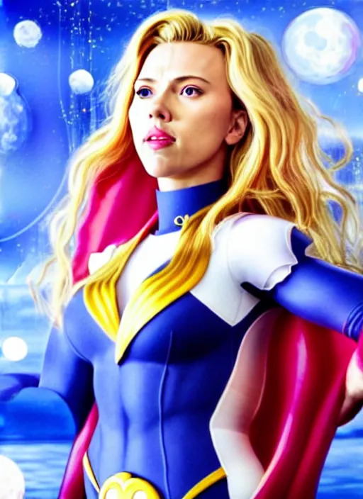 Prompt: perfectly centred realistic picture of scarlett johansson as a sailor moon, calls on the phone at futuristic office, highly detailed, sharp focus, photorealism