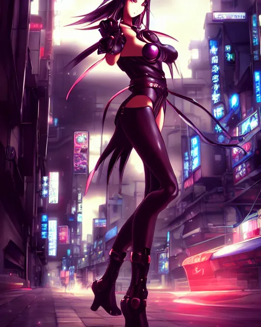 Image similar to The successful warrior is the average man, with laser-like focus, artwork by artgerm, anime style art, art by Masamune Shirow, cyberpunk streets in Japan, elegant, seductive, ssci-fi, high fantasy, CGsociety, full length, exquisite detail, post-processing, low angle, masterpiece, mystical, magical