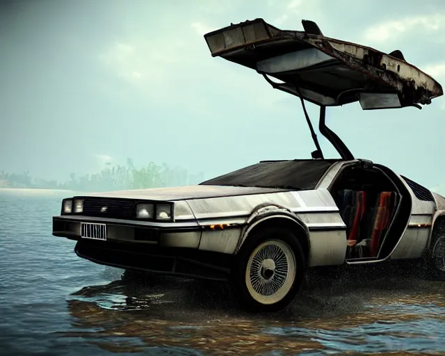 Prompt: delorean rusting and destroyed under water, cinematic, photoreal, by red dead redemption 2