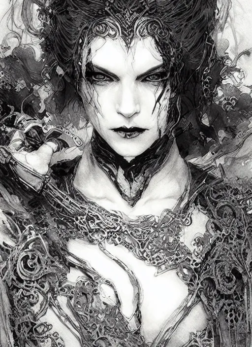 Image similar to portrait of carmilla the vampiress, pen and ink, intricate line drawings, by craig mullins, ruan jia, kentaro miura, greg rutkowski