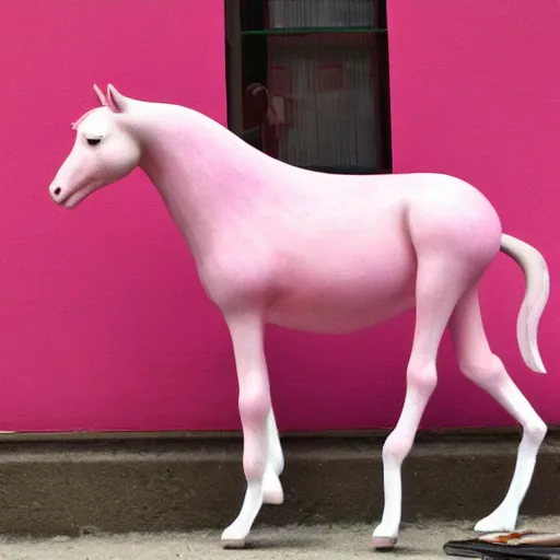 Image similar to bald man riding a pink pony