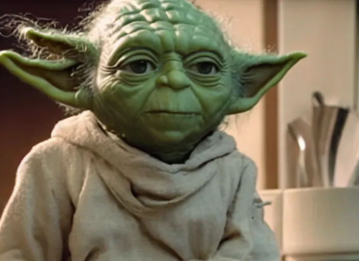 Image similar to film still of yoda working as a pastry chef in the new Star Wars movie, 4k