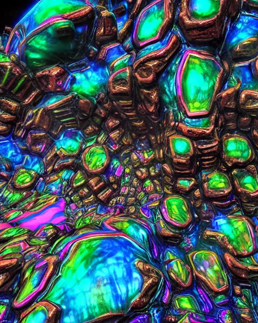 Prompt: psychedelic visions of huge rocks hallucinating on mescaline, futuristic iridescent metal constructions, no text, rendered with octane, hyper realistic, hyper detailed, surreal, futuristic, 8k