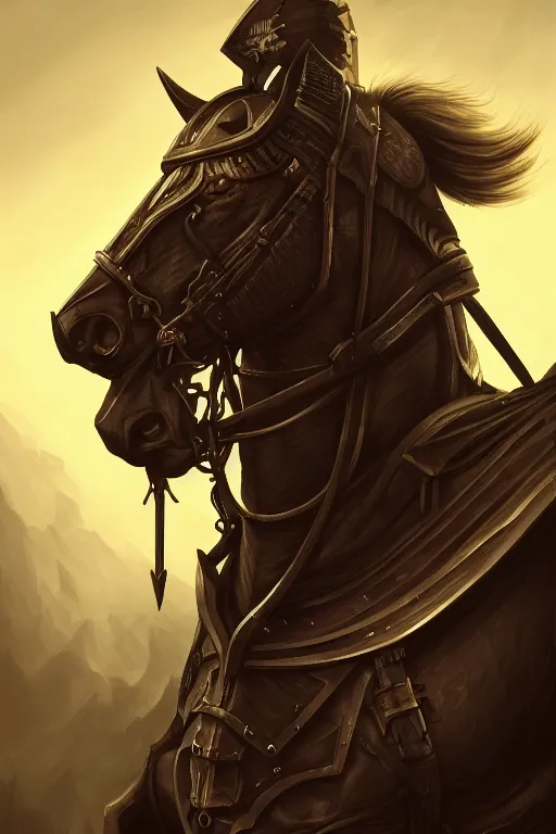 Prompt: a portrait of the horseman of the apocalypse, war, grim - lighting, high - contrast, intricate, elegant, highly detailed, digital painting, artstation, concept art, smooth, sharp focus, illustration