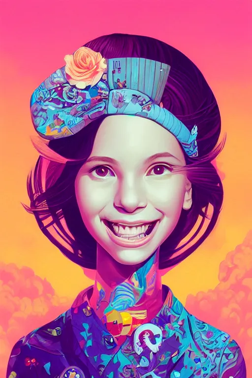 Image similar to a cute young girl smiling, Tristan Eaton, victo ngai, artgerm, RHADS, ross draws