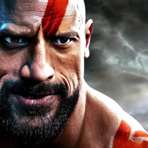 Image similar to dwayne johnson as kratos 4 k detailed